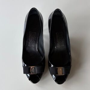 Salvatore Ferragamo Black Patent Leather Heels
